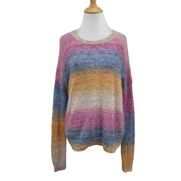Rails Sweater Womens L Large Rainbow Striped Camille Sunset Mohair Wool Blend - Picture 1 of 10